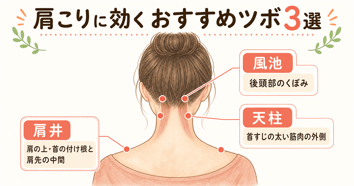 肩こりに効くおすすめツボ3選の図解
