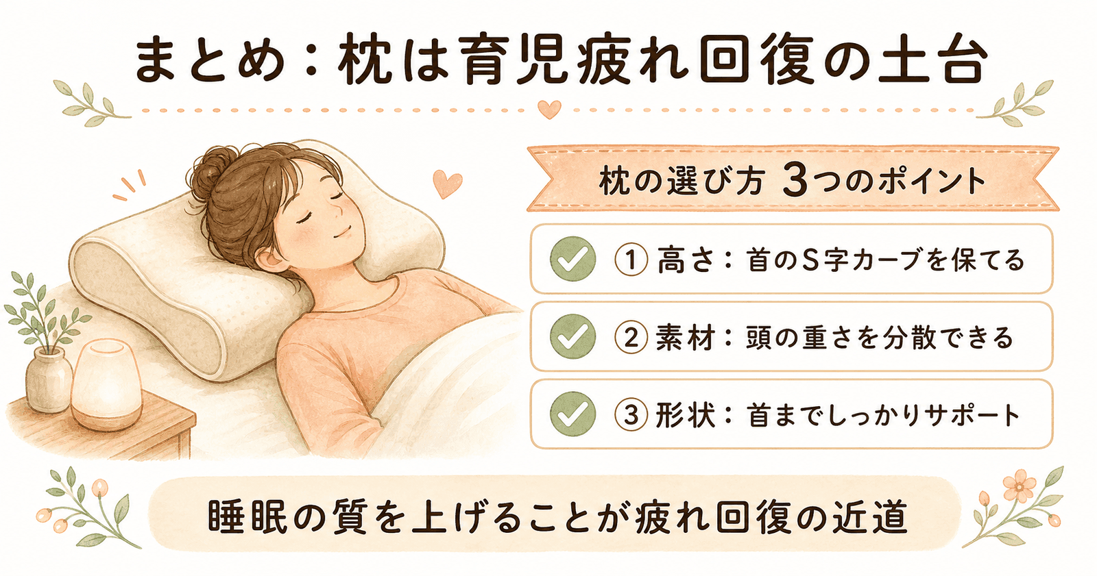 まとめ 枕は育児疲れ回復の土台の図解