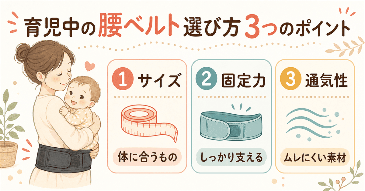 育児中の腰ベルト選び方3つのポイントの図解