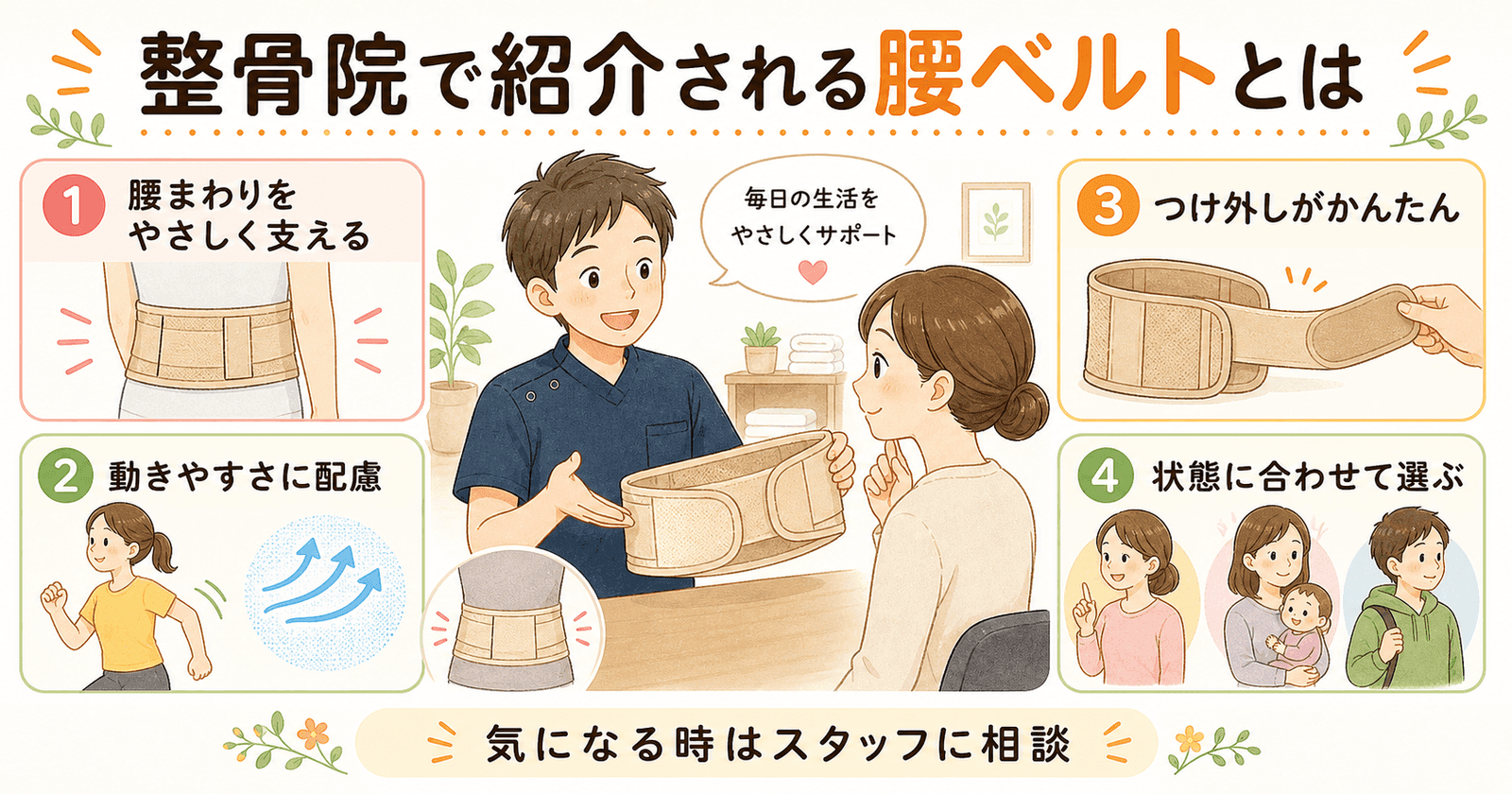 整骨院スタッフが患者さんに紹介する腰ベルトとはの図解