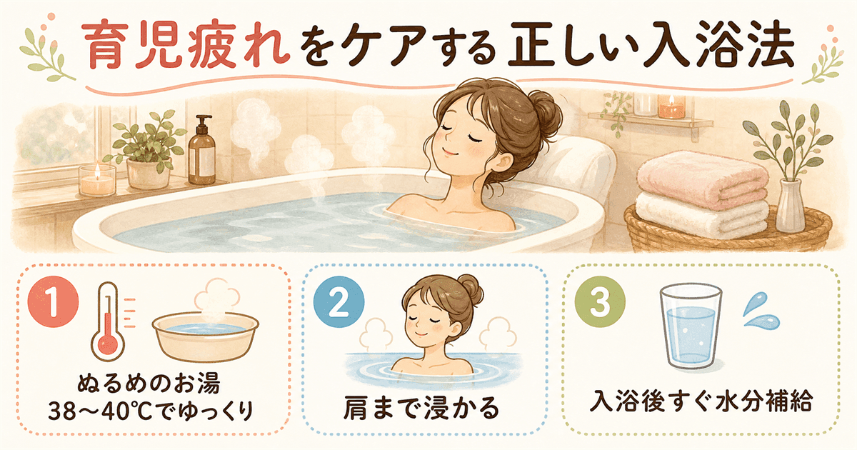 育児疲れをケアする正しい入浴法の図解