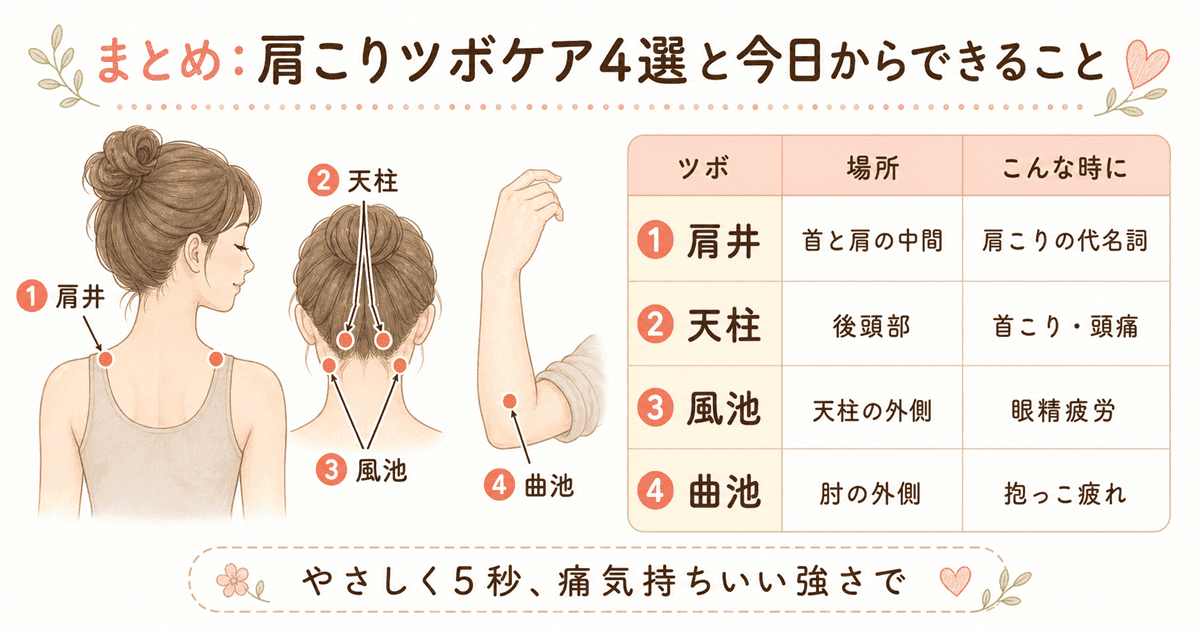 肩こりツボケアまとめの図解