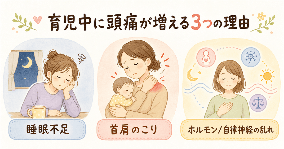 育児中に頭痛が増える3つの理由の図解