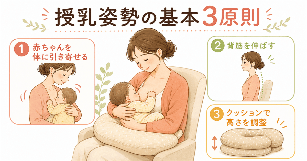 授乳姿勢の基本3原則の図解