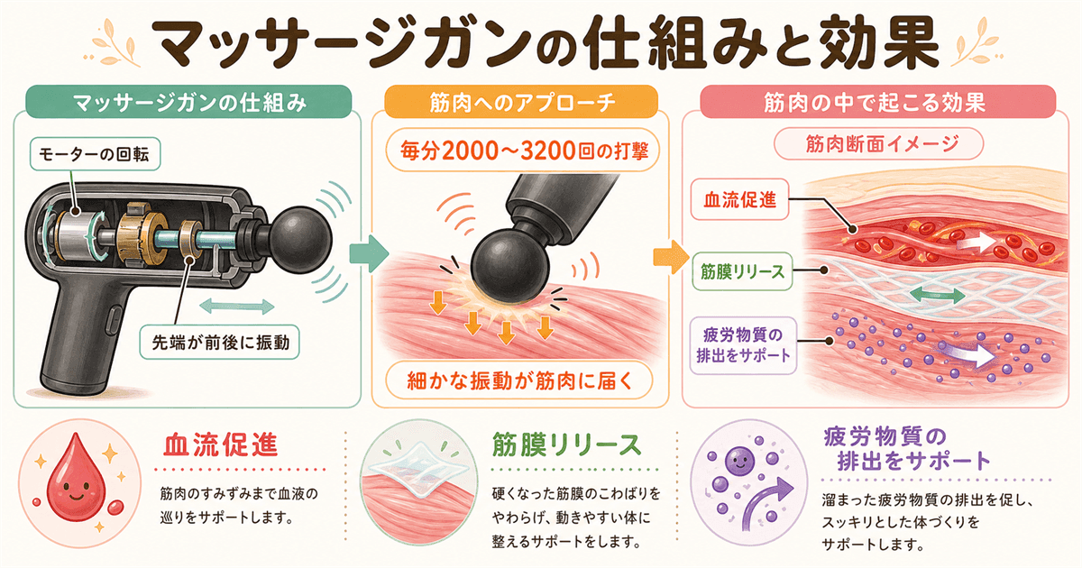 マッサージガンの仕組みと効果:振動・血流促進・疲労回復のメカニズム