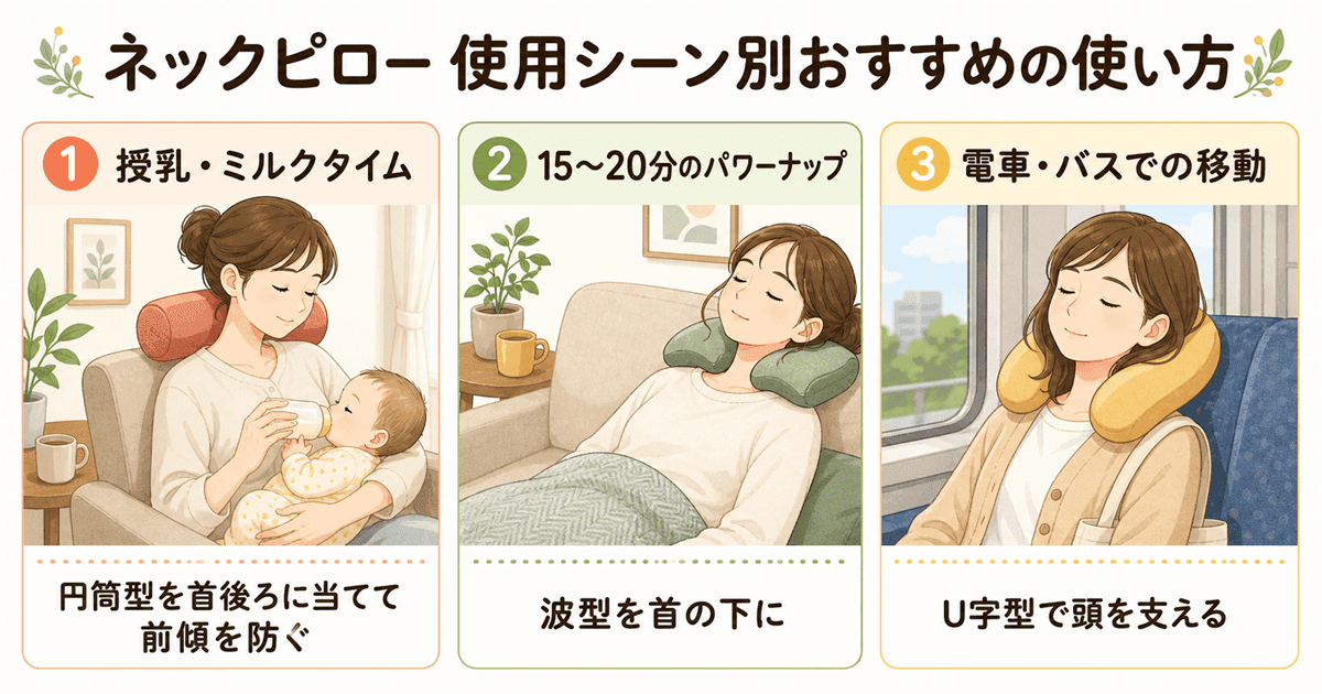 使用シーン別ネックピローの使い方：授乳・仮眠・移動中