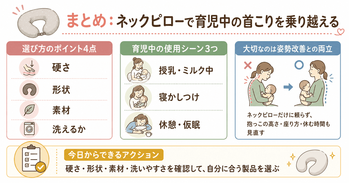 まとめ：ネックピロー選び方・使い方と育児中のセルフケア