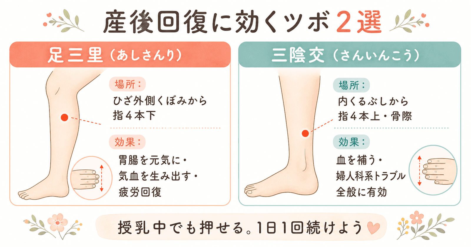 産後回復に効くツボ：足三里と三陰交