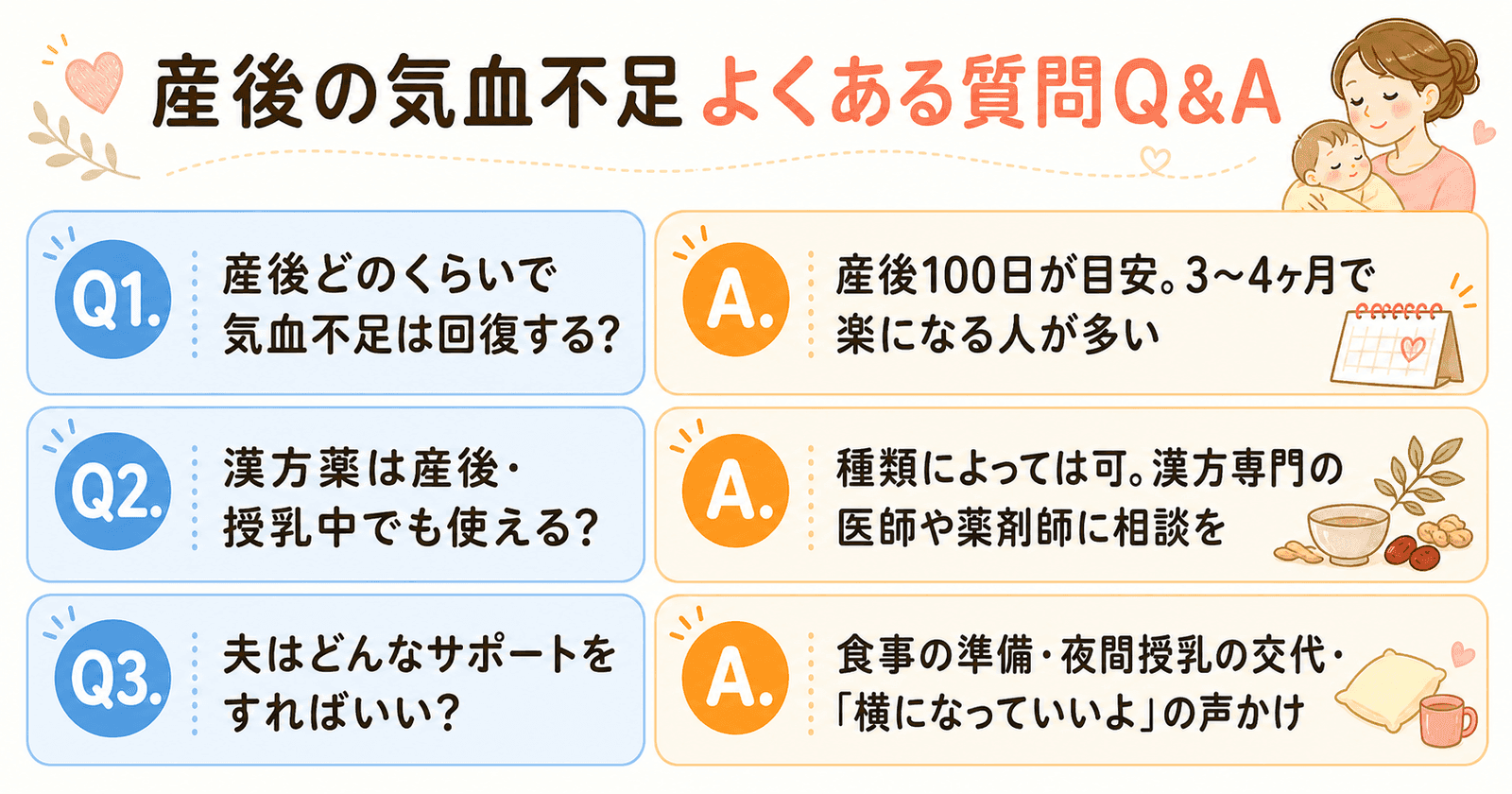 産後の気血不足についてよくある質問Q&A