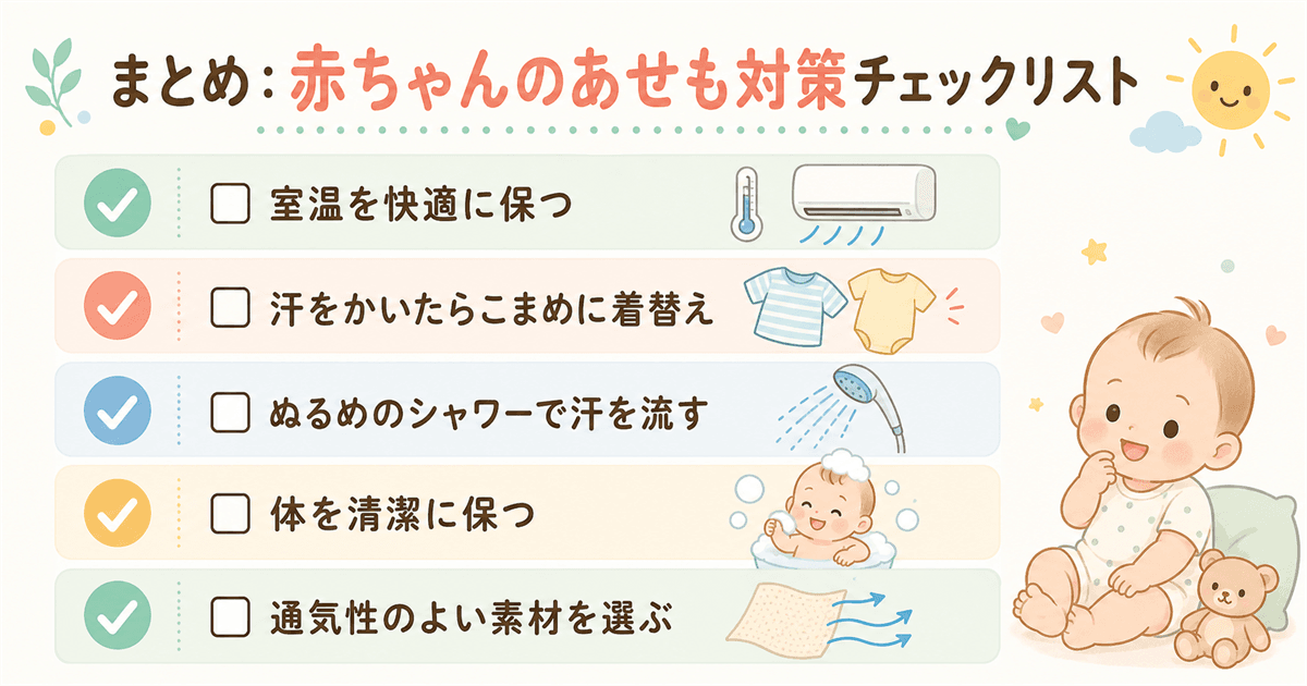 まとめ:赤ちゃんのあせも対策チェックリスト