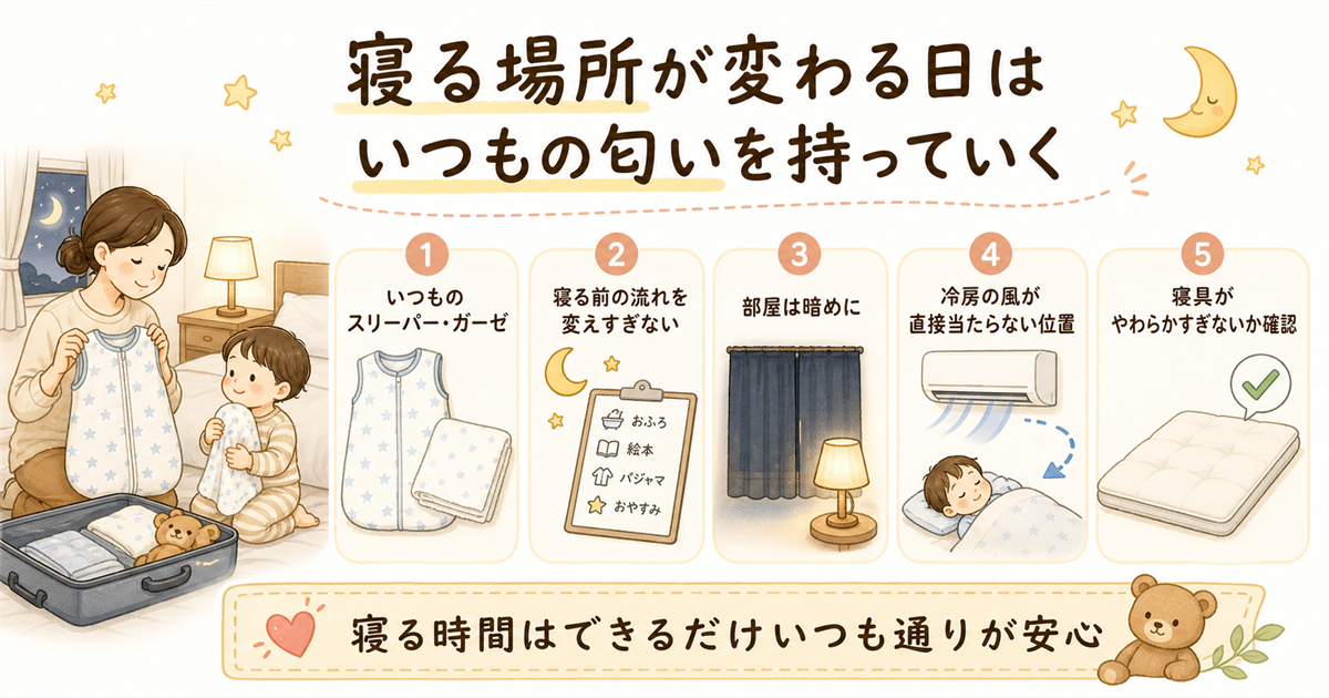 寝る場所が変わる日はいつもの匂いを持っていく