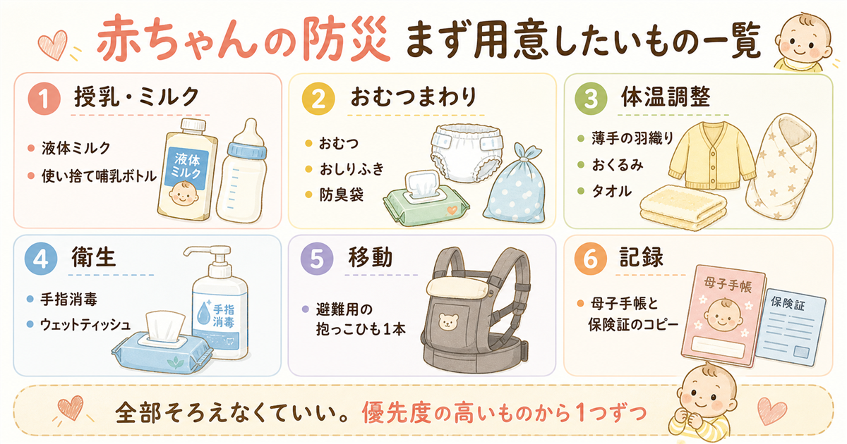 赤ちゃんの防災でまず用意したいもの一覧