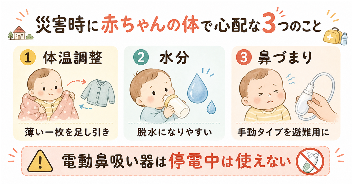 災害時に赤ちゃんの体で心配な3つのこと